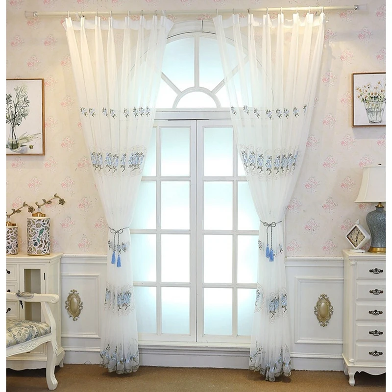 Сплошные шторы для спальни и кухни тюлевые современные с вышивкой на окна
