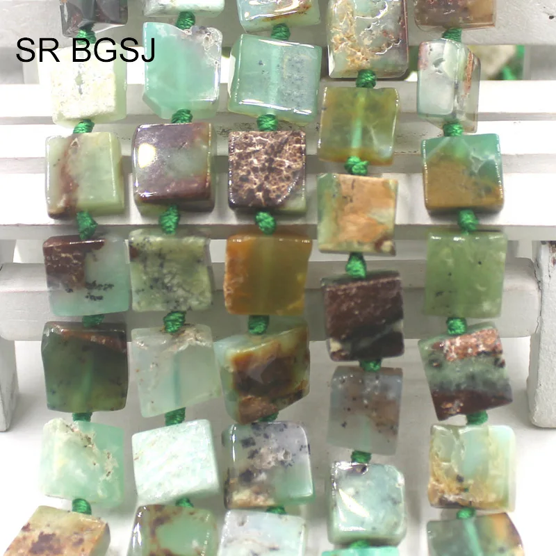 Free Ship 8 10mm Wholesale Square Green Opal Natural Gems Stone Jewelry Making Beads Strand 15&quot|Бусины| |