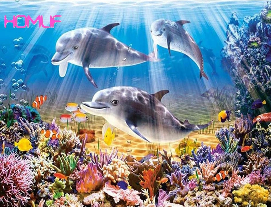 Diamond Embroidery Dolphin DIY Full Display Painting Seabed Animal Picture Of Rhinestones Needlework Home Decor | Дом и сад