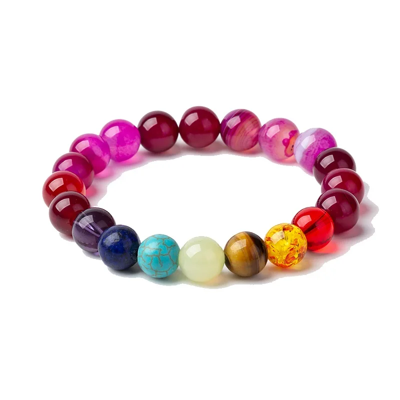 rose red agate Meajoe 10 мм семь чакра браслеты для йоги 10 моделей доступны круглые цепи бисер браслеты ювелирные изделия для женщин друг подарок - Окраска металла: rose red agate