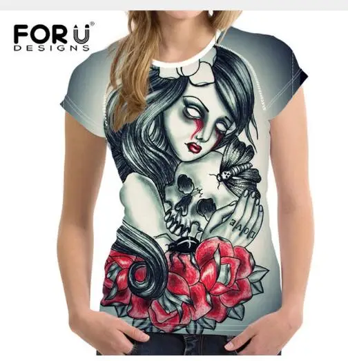 FORUDESIGNS/Милая футболка с черепом для женщин топы корректирующие, Kawaii летние женские футболки плюс размеры молодежи обувь для девочек футболк - Цвет: XD07BV