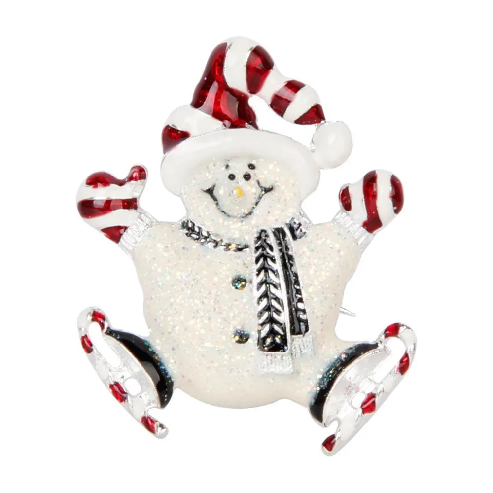 

Hot Selling Personality Christmas Gifts Enamel Hat Shining Skiing Snowman Brooch Pix Xmas Jewelry Wholesale 12 Pcs