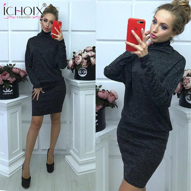 2018 Spring Women Plus size Dress Casual Long Batwing Sleeve Office Sheath Elegant Bodycon Party Blue Red Winter Vestidos | Женская