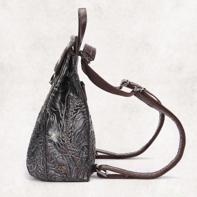 Женский винтажный рюкзак из натуральной кожи с тиснением|ladies backpack|backpack brandbrand