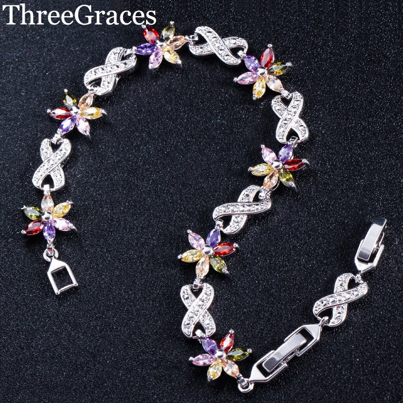 Женский браслет ThreeGraces разноцветный с кубическим цирконием и цветком Infinity BR111 |