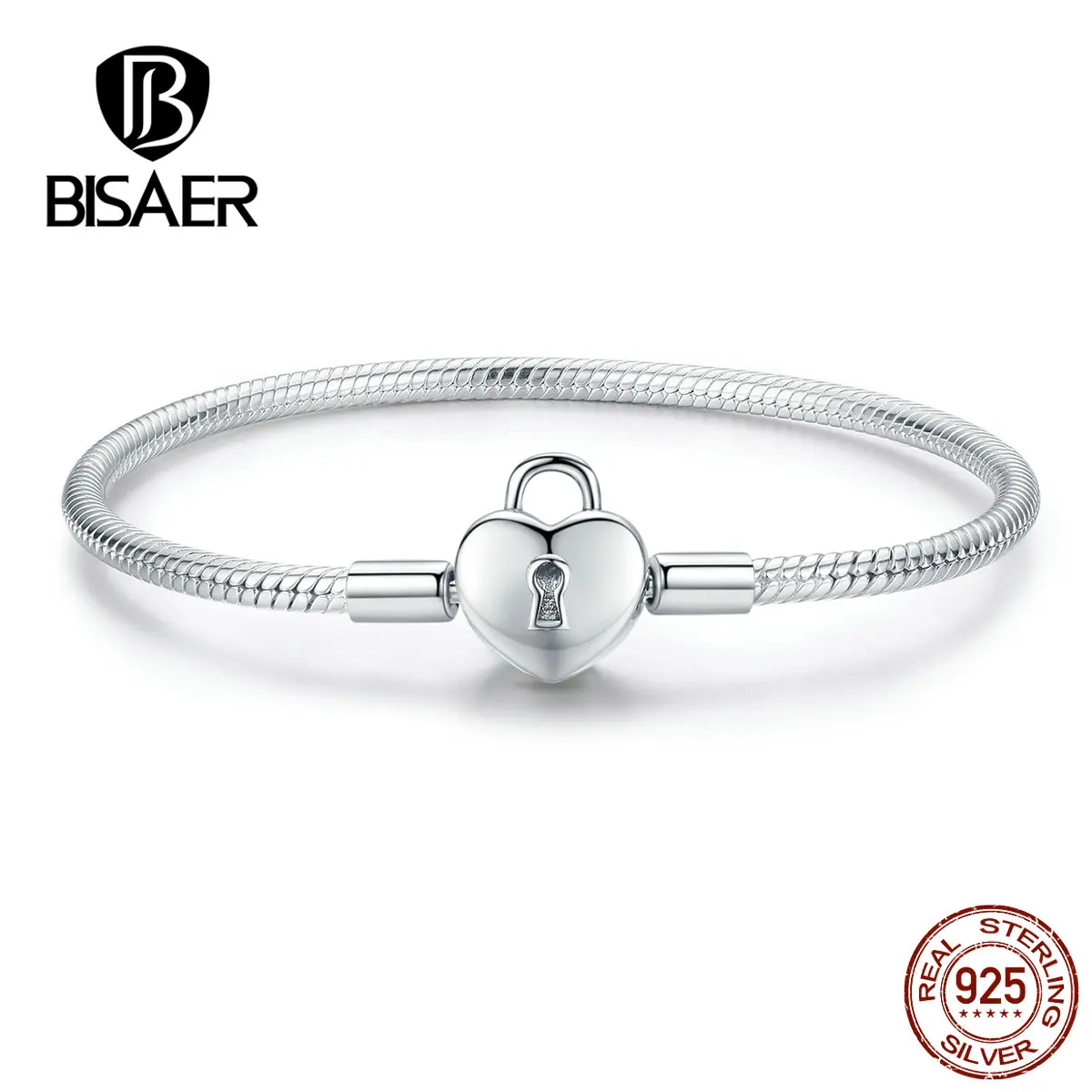 BISAER, серебряные браслеты, 925 пробы, серебряные, в форме сердца, с застежкой, Femme, серебряные браслеты для женщин, ювелирные изделия, Pulseira ECB141