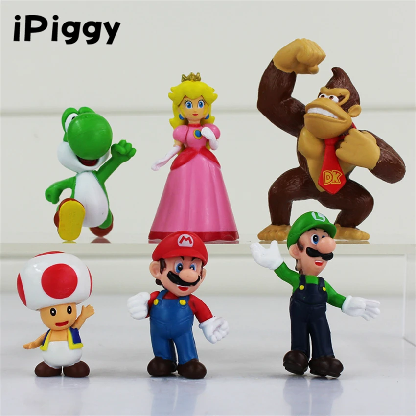Экшн фигурки в стиле аниме Супер Марио 6 шт./лот Луиджи Ослик Конг Жаба персик