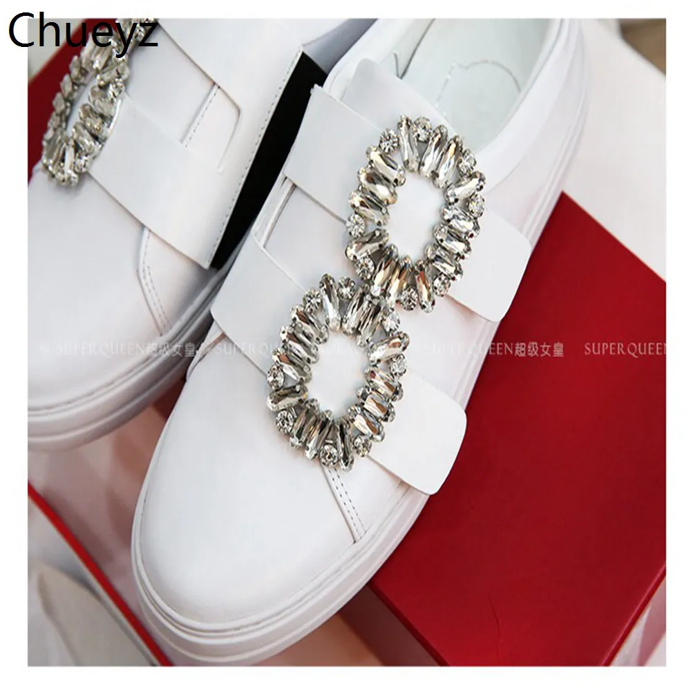 Chueyz/весенние модные тонкие туфли; кожаные туфли с бриллиантовой пряжкой; женская повседневная обувь без застежки на толстой подошве; Размеры 35-40 - Цвет: 3