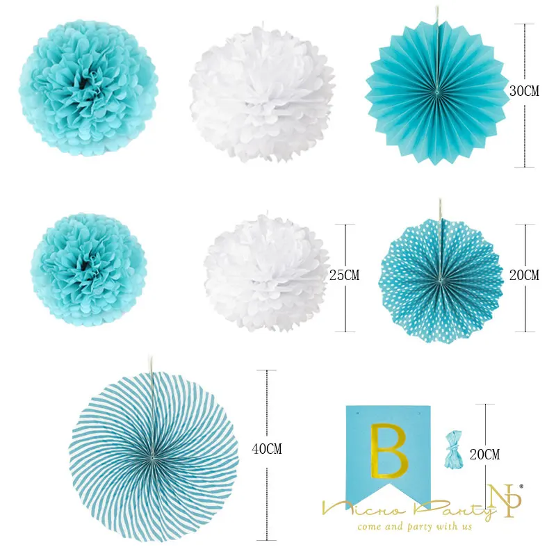 

Nicro 8Pcs DIY Boy Blue Birthday Banner Flower Paper Fan Set Tissue Hanging First Party Decoration Event Supplies #Set13