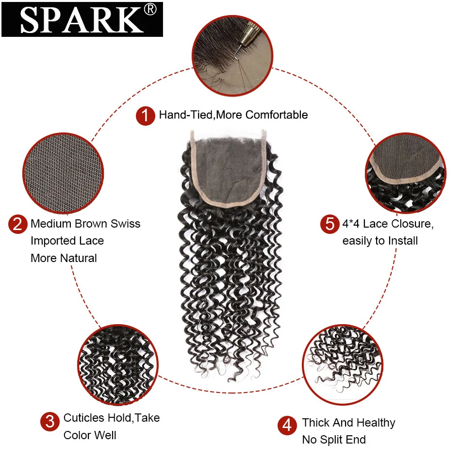 Искры натуральные бразильские волосы афро кудрявый вьющиеся пряди 3 с закрытием