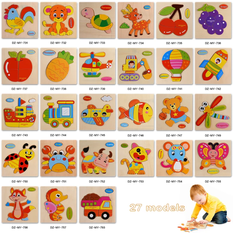 Детские игрушки деревянная головоломка милые Мультяшные животные умные детские
