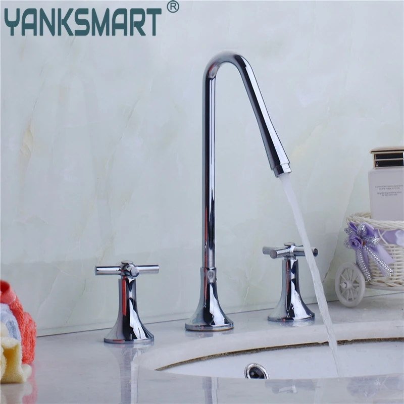 

YANKSMART Bathtub Faucet 3 Pieces 2 Lever Chrome Deck Mounted Bathtub Shower Bathroom Brass Torneira Faucet Mixers Taps