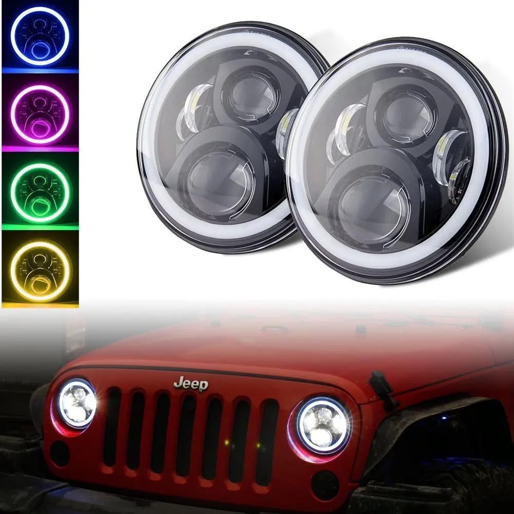 7 дюймовый светодиодный RGB круглые фары с передние ангельские глаза гало кольца