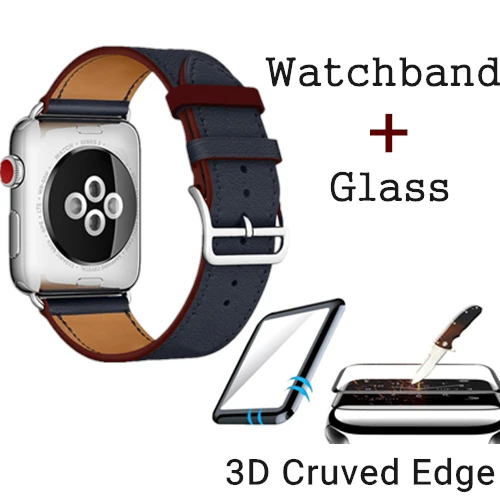 Blue Red Ремешок из натуральной кожи с логотипом Herm для Apple Watch Series 5, 4, 3, 2, 1, 44 мм, 40 мм, сменный ремешок для наручных часов iWatch - Цвет ремешка: Blue Red
