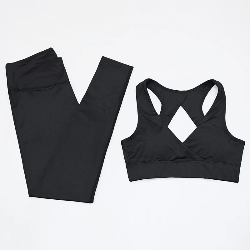 black Sets Женский спортивный комплект для занятий йогой, спортивный костюм, бюстгальтер и леггинсы для фитнеса, спортивная одежда для женщин, спортивная одежда для работы, женские спортивный костюм - Цвет: black Sets