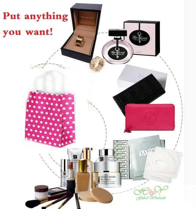 

40PCS/lot 21*15*8cm kraft paper Polka Dot gift bag with handles DIY multifunction Christmas gift bags shopping bags