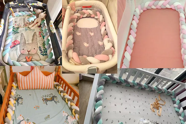 Crib Sides Bumper 3M Long Baby Bed Knot Protector Handmade Braid Plush Baby Bed Fence Bumper Infant Pillow Baby Room Decor