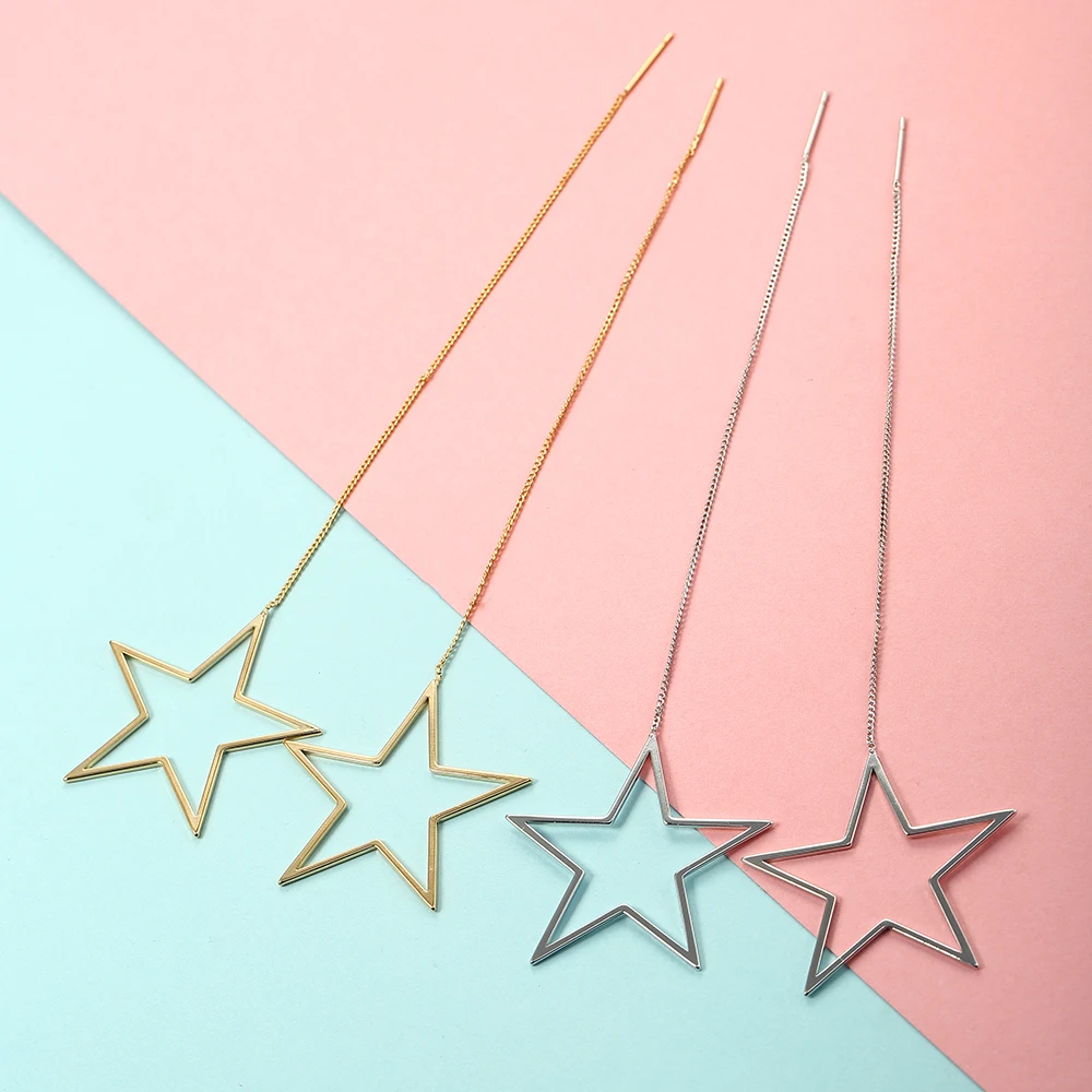 Длинные цепи Звезда Серьги Медь Металл 2018 женщин модные большие вечерние серьги