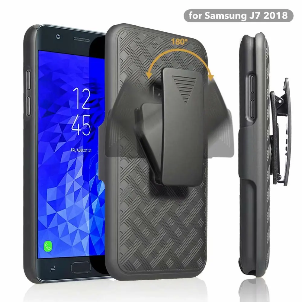 Woven 2 in 1 Hybrid Hard Shell Holster Combo Case With Kickstand &amp Belt Clip For Samsung Galaxy J7 2018/J7 Aero/J7 Star/J7 Top |