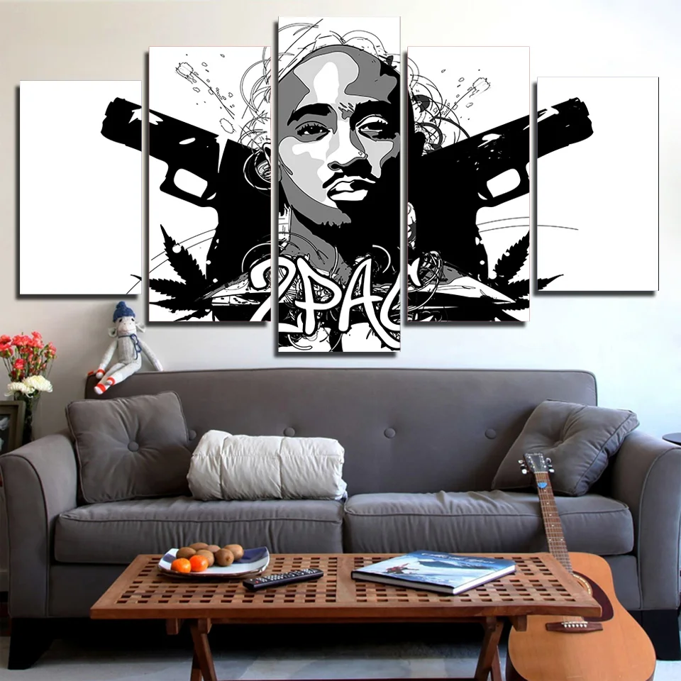HD Печатный 5 шт Холст Искусство рэп 2PAC Хип-хоп рэпер настенные картинки для