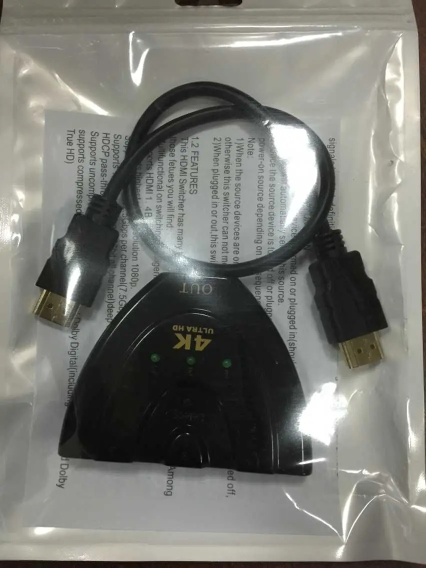 100 шт./лот * 4K 2K 3 порта HDMI сплиттер sp1080P 3D коммутатор 3x1 автоматический