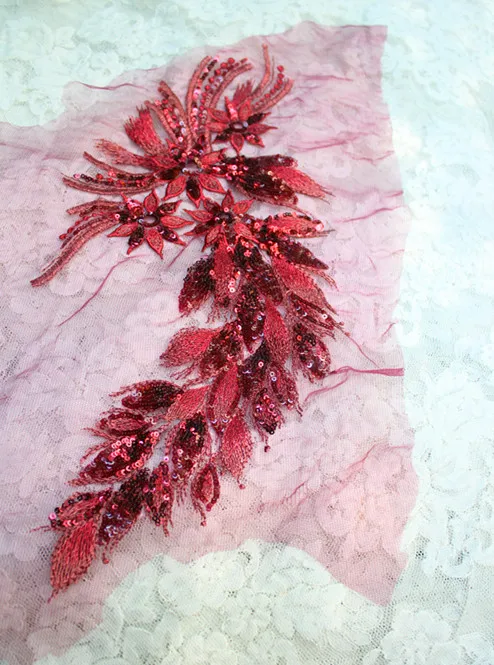 (4 шт./лот) Бесплатная доставка Пришивные винно Красные Аппликации из кружева с