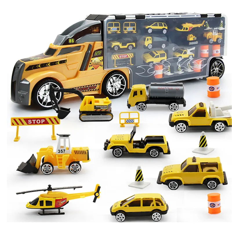 21 в 1 детская игрушка конструктор грузовик набор Diecasts Обучающие 1:24 транспорт автомобили Перевозчик инженерные транспортные средства для мальчиков