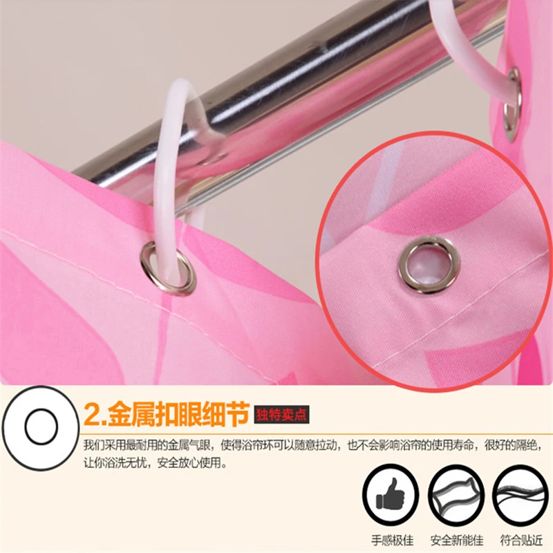 Розовая занавеска для душа с листьями дома гостиницы ванной комнаты из плотного