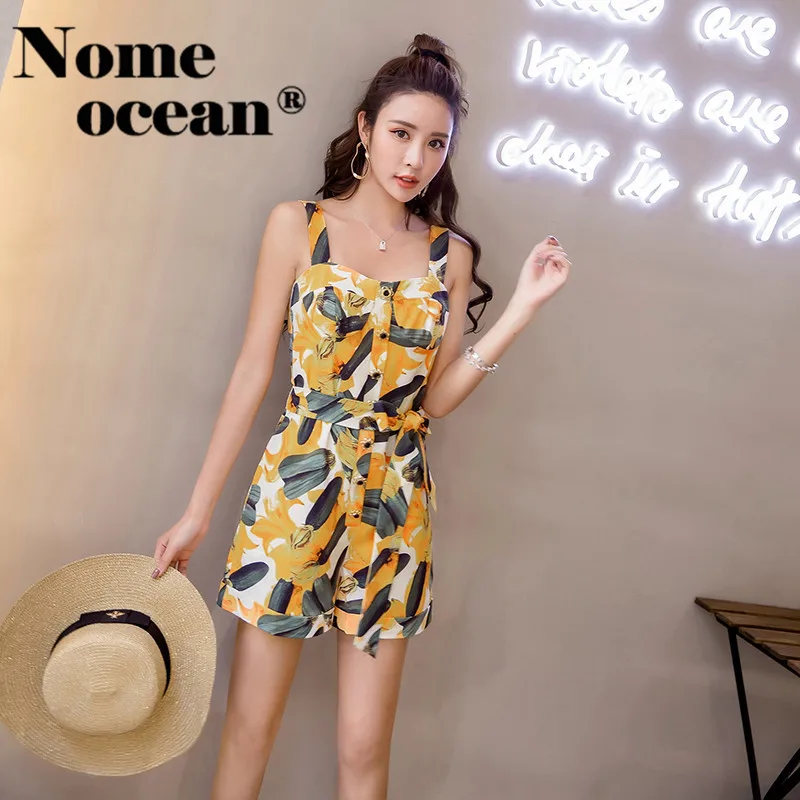 Single Breasted Button Women's Jumpsuits Spaghetti Strap Women Shorts Playsuits 2018 Summer Belted Short Jumpsuit M18042605 | Женская