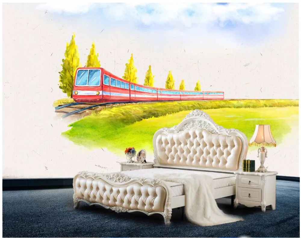 

Пользовательские настенные 3d обои для комнаты мультфильм милый фон для детской комнаты стены поезд 3d настенные фрески обои для стен 3 d