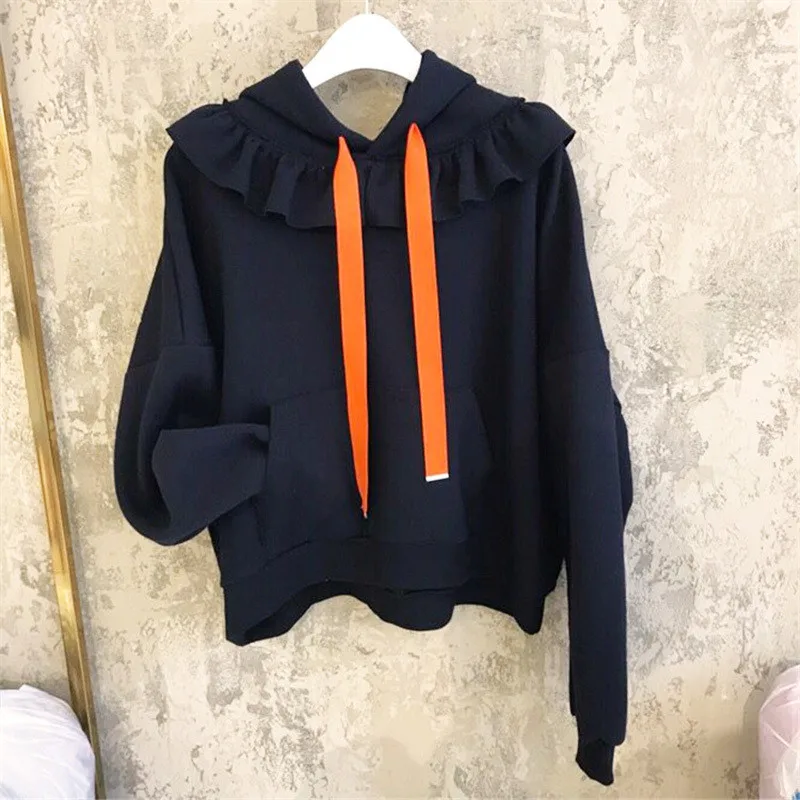 sapphire blue Neploe, женские толстовки с капюшоном и оборками, с передними карманами, Теплый Женский пуловер, Осень-зима, повседневный СВОБОДНЫЙ Модный Топ 69020 - Цвет: sapphire blue