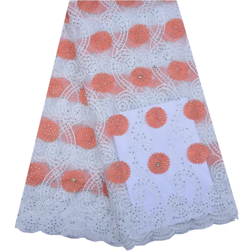 

Orange African Lace Fabric 2018 High Quality Lace Embroidery French Tulle Floriation African Lace Fabric For Wedding 1256