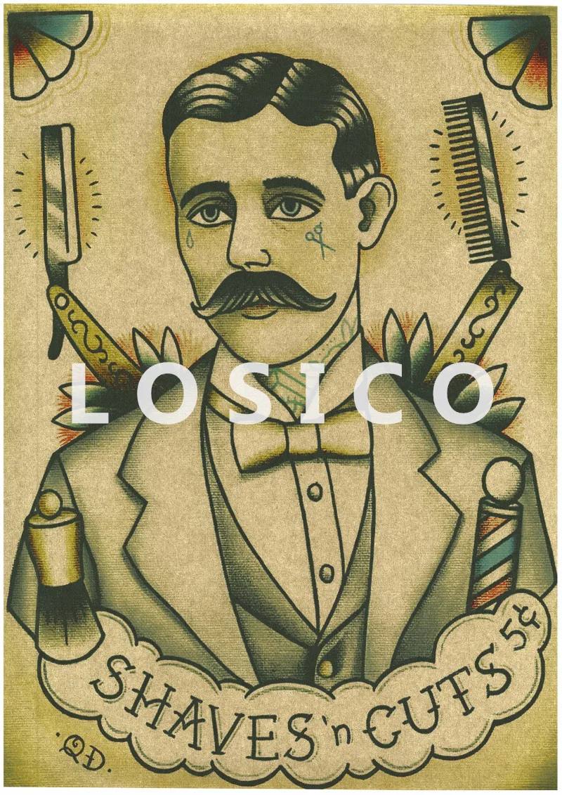 Изысканные парикмахерские татуировки с узором Ретро Крафт Бумага постеры стикер