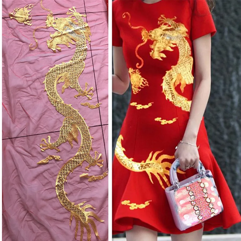 

Chinese style large gold dragon mesh embroidery patches Applique for DIY dress