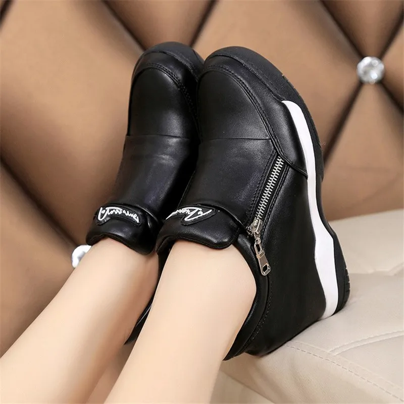 

Winter Fur Sneakers Platform Woman High Top Wedge Sneakers 2019 Spring Autumn Female Casual Shoes Side Zipper Warm Snow Sneakers
