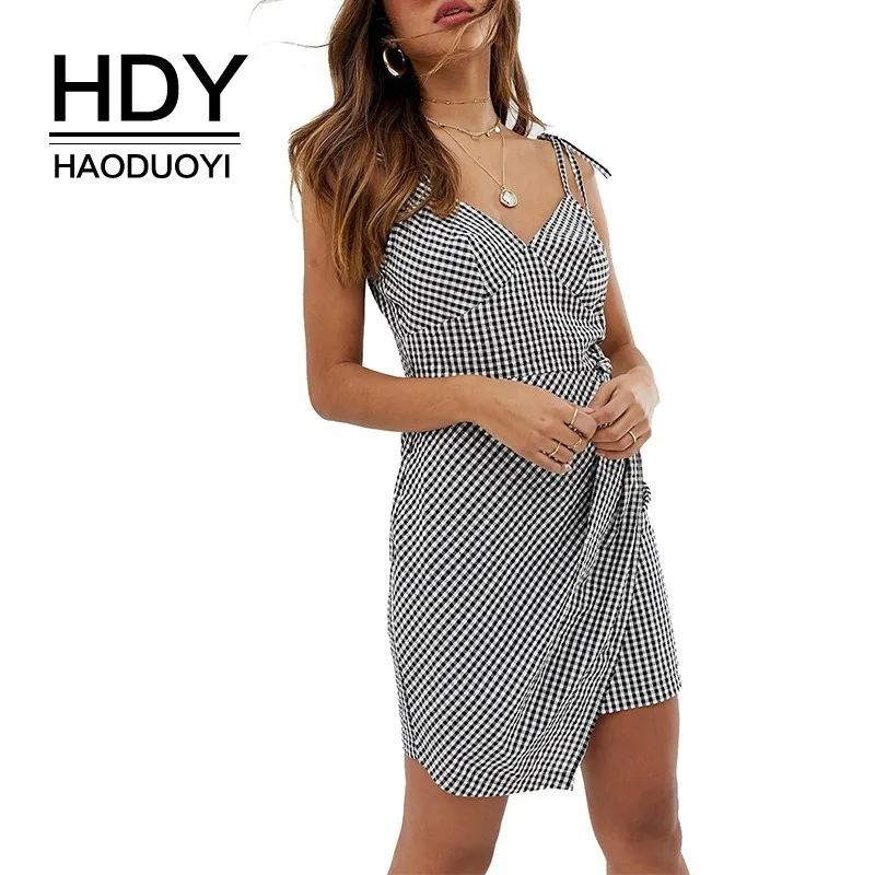 Летнее стильное мини платье HDY Haoduoyi простое плиссированное без рукавов с