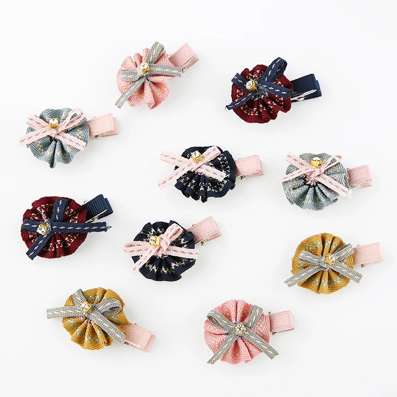 4 Color Handmade Cute Fabric Flower Hair Clips For Baby Girls Dots Hairpins Accessories Children Kids | Детская одежда и обувь
