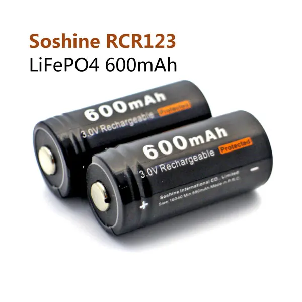 Soshine 2PCS 16340 RCR123 LiFePO4 3V 600mAh Rechargeable Protected Battery With S5(Fe) Intelligent Charger on.Soshine 2 шт. 16340 RCR123 LiFePO4 3В 600 мАч Перезаряжаемый защищенный аккумулятор с интеллектуальным зарядным устройством S5(Fe) on.