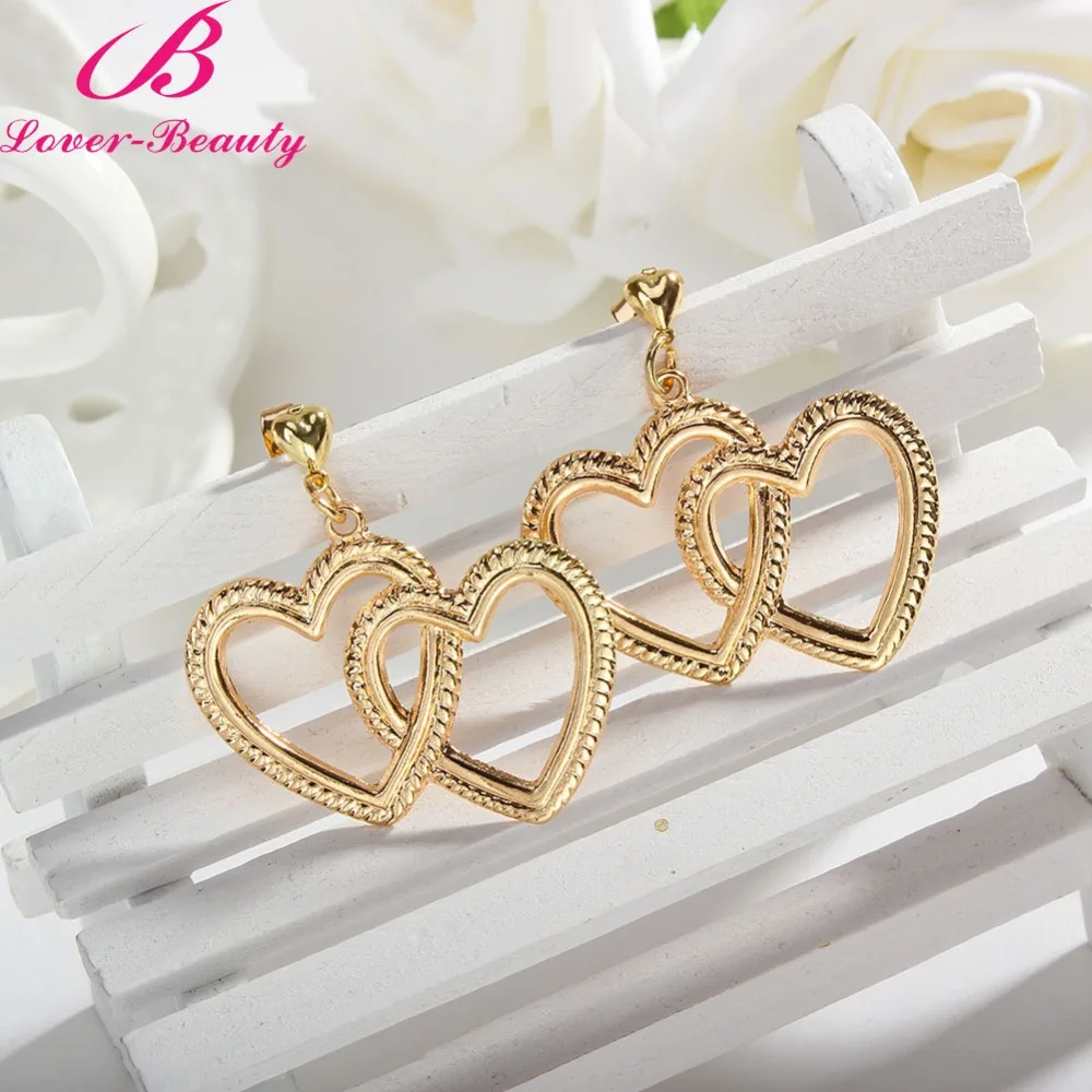 Lover Beauty New Hollow Heart Double Sweet Gold Love Earrings Orecchini Brincos Pendientes Oorbellen Women Gifts Jewelry -D | Украшения и