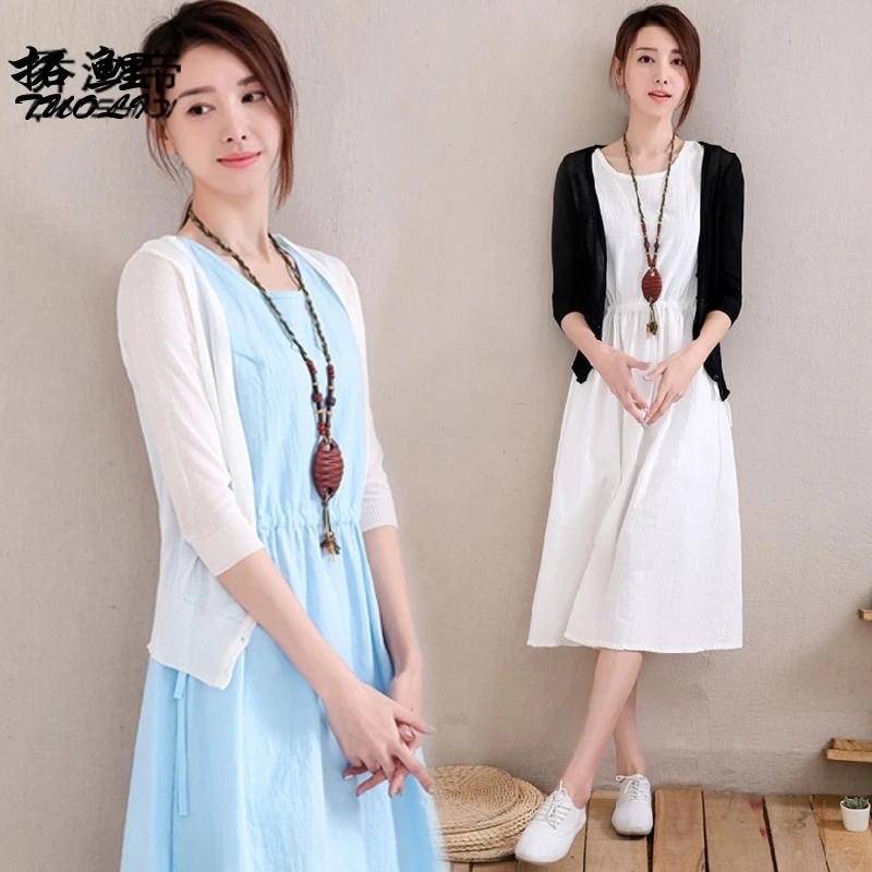 Хлопковое и льняное летнее женское платье 2019 новое длинное с поясом Юбка тонкая