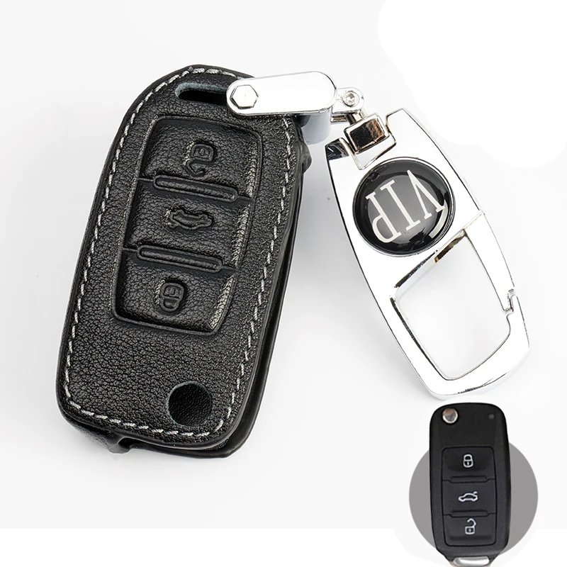 Чехол для автомобильного ключа из натуральной кожи Volkswagen VW Passat Golf Jetta Bora Polo Sagitar