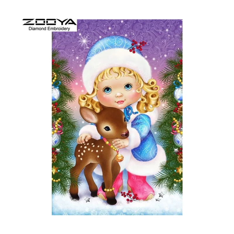 ZOOYA Diamond Embroidery 5D DIY Painting Christmas Girl Deer Snow Cross Stitch Rhinestone Mosaic BJ1513 | Дом и сад