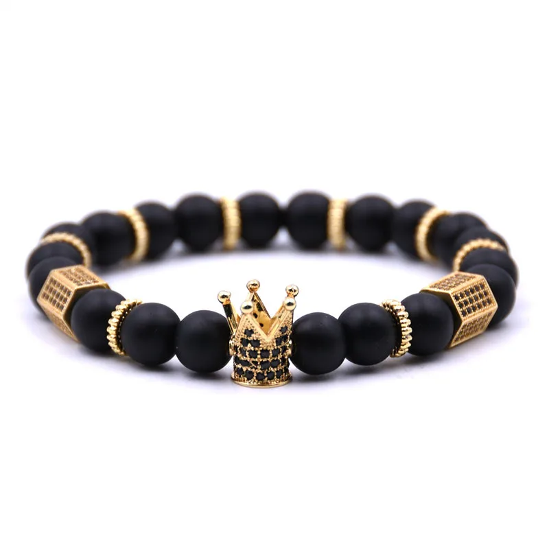 Kanghua Bracelets Brand Trendy Imperial Crown Charm Men bracelets Natural Stone Beads Women Jewelry Pulseras Mujer CZ Paved | Украшения и