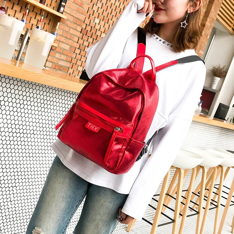 Блестящий женский рюкзак из искусственной кожи Новая модная женская красная