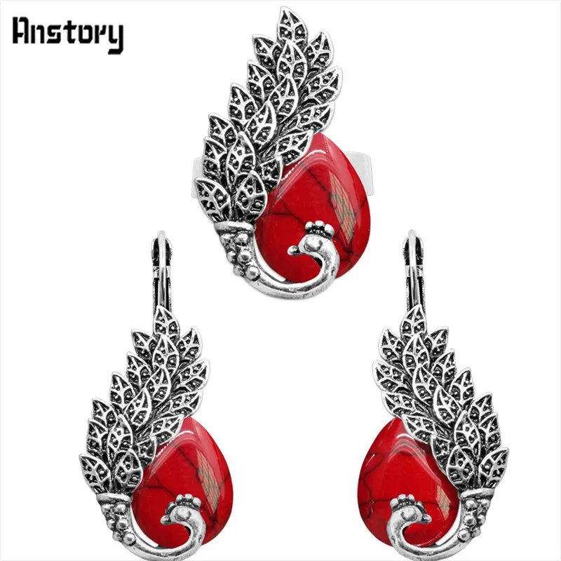 Капля Камень Павлин Ювелирные наборы Серьги Регулируемый Кольца для Для женщин