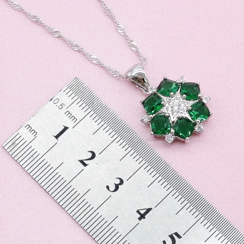 Green Semi-precious Silver Color Jewelry Sets For Women Earrings Bracelet Pendant Necklace Ring Gift Box 2019 New | Украшения и