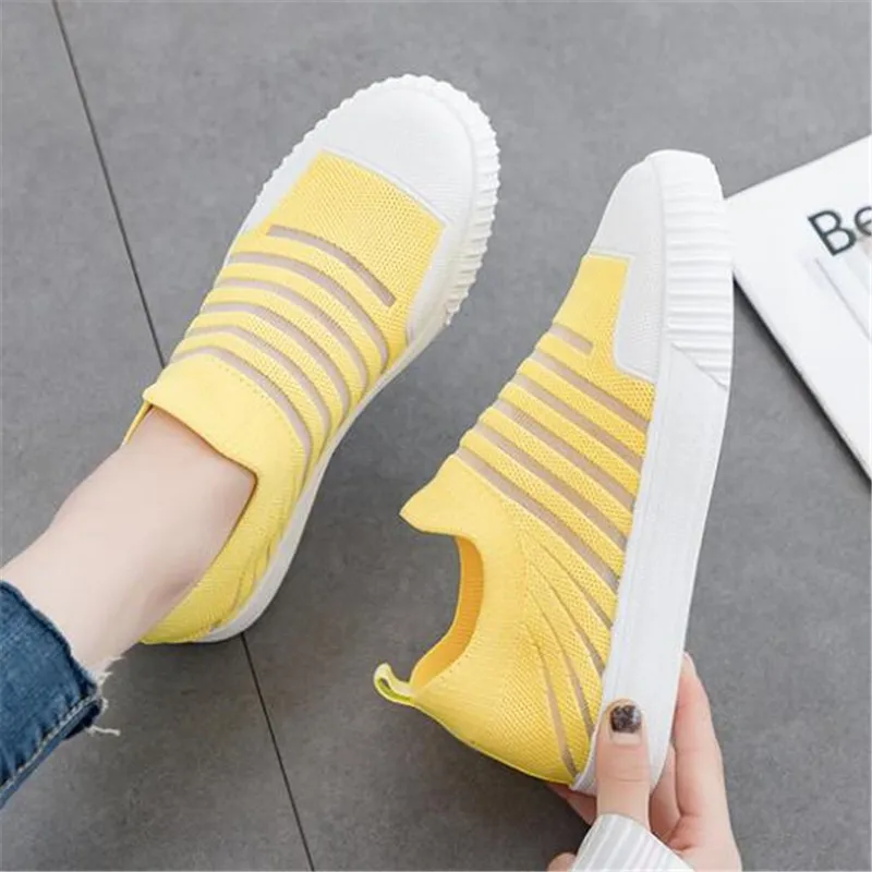 Женские кроссовки DIWEINI желтые из дышащей сетки на плоской подошве весну и