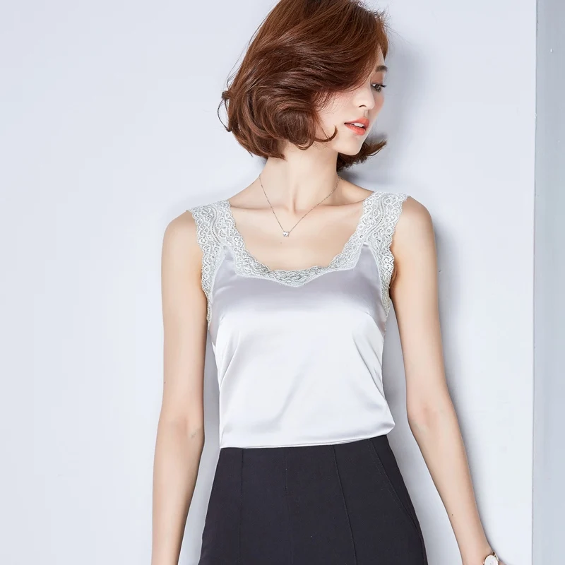 Женские сексуальные сплошные кружевные лоскутные Топы на бретельках шелковые