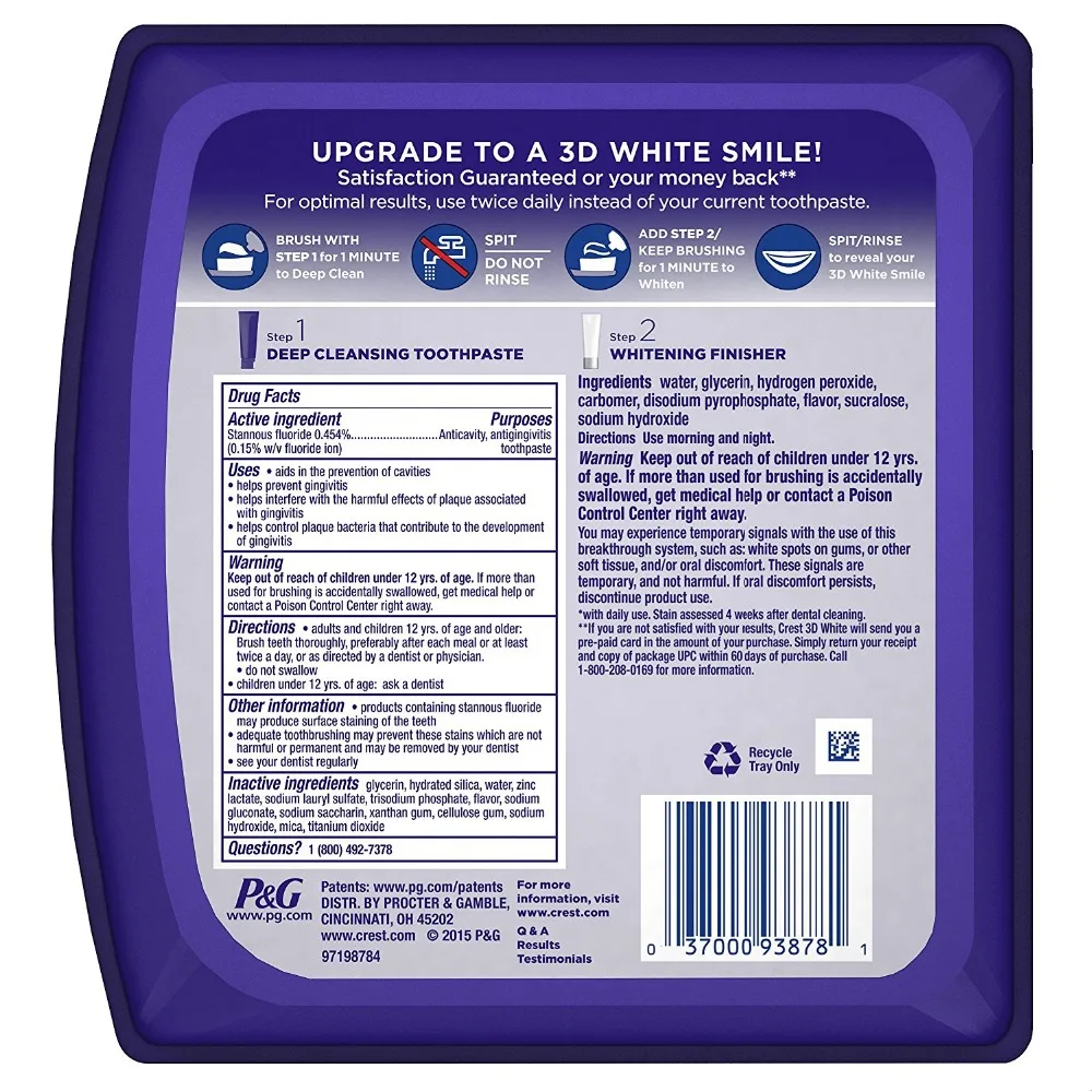 Crest 3D белая блестящая ежедневная Очищающая зубная паста и отбеливающая гелевая