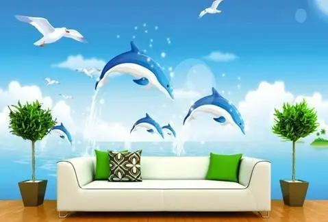 

Custom photo wallpaper 3d wall murals wallpaper Large murals conference room porch sea dolphins 3d wallpaper for living room